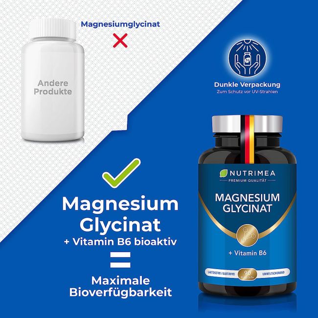 Nutrimea | Magnesium Glycinat + Vitamin B6 - Optimale Bioverfügbarkeit