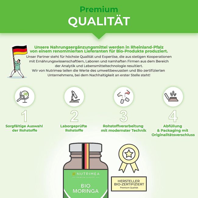 Nutrimea MORINGA Oleifera Kapseln · BIO Zertifiziert OHNE Zusätze SUPERFOOD 100% VEGAN – Bild 6