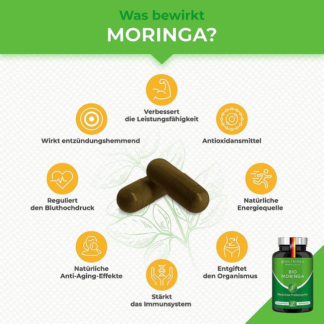 Nutrimea MORINGA Oleifera Kapseln · BIO Zertifiziert OHNE Zusätze SUPERFOOD 100% VEGAN – Bild 2