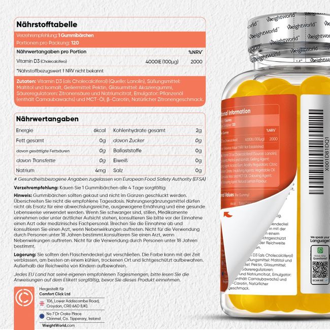 WeightWorld Vitamin D3 4000 IE Gummibärchen – Bild 5