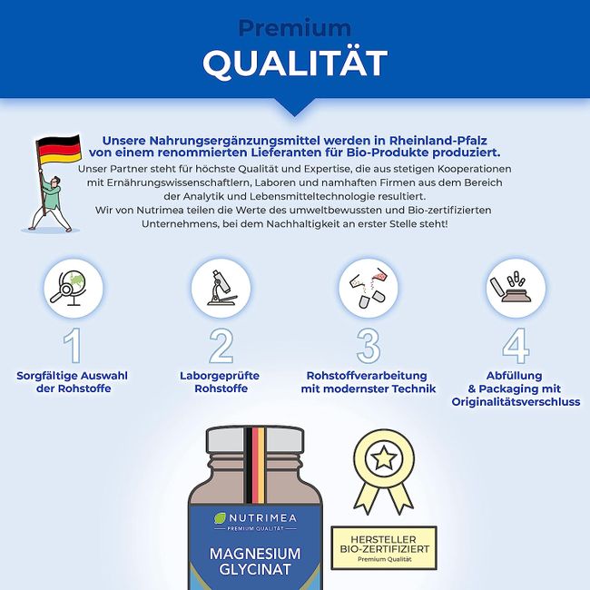 Nutrimea | Magnesium Glycinat + Vitamin B6 - Optimale Bioverfügbarkeit