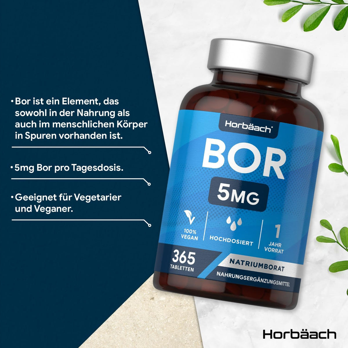 Horbäach Boron 5mg · Hochdosiert · 1 Jahr Vorrat · 365 Vegane Tabletten – Bild 3
