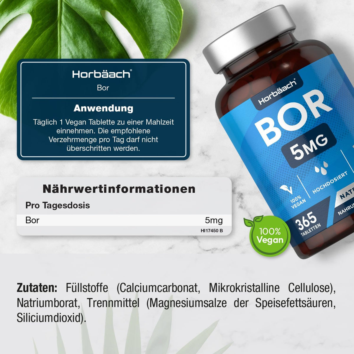 Horbäach Boron 5mg · Hochdosiert · 1 Jahr Vorrat · 365 Vegane Tabletten – Bild 4