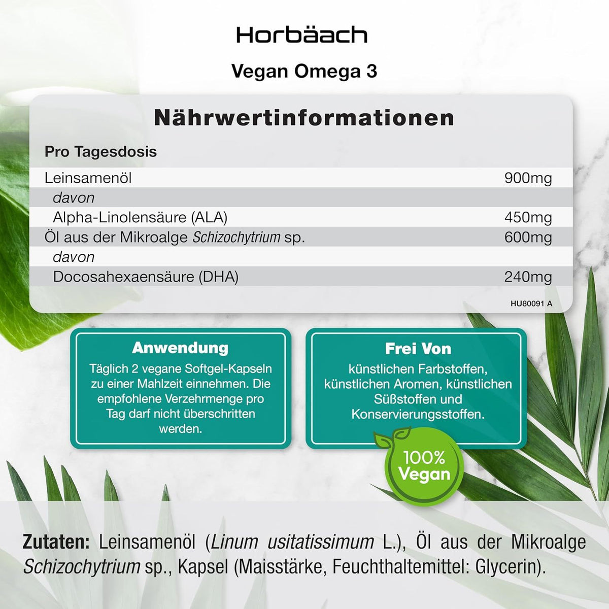 Horbaach Omega 3 Vegan 1500mg aus Algenöl · 60 Kapseln mit Hochdosiert ALA und DHA pro Portion – Bild 4