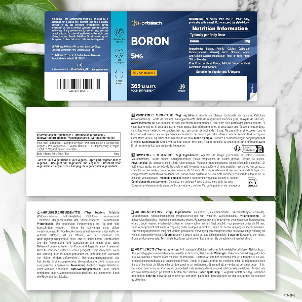 Horbäach | Boron 5mg - Hochdosiert - 1 Jahr Vorrat - 365 Vegane Tabletten