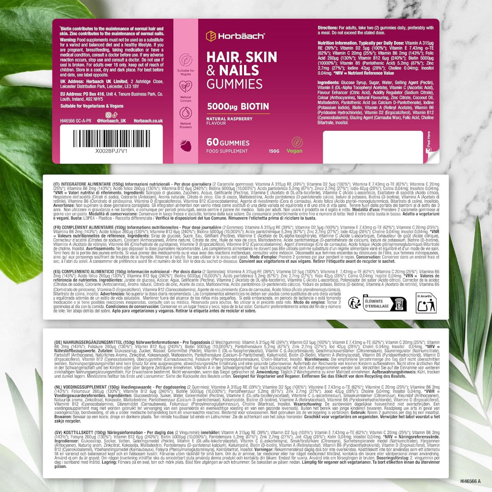 Horbaach | Haut, Haare & Nägel Gummies mit 5000μg Biotin - 60 Stück – Bild 7