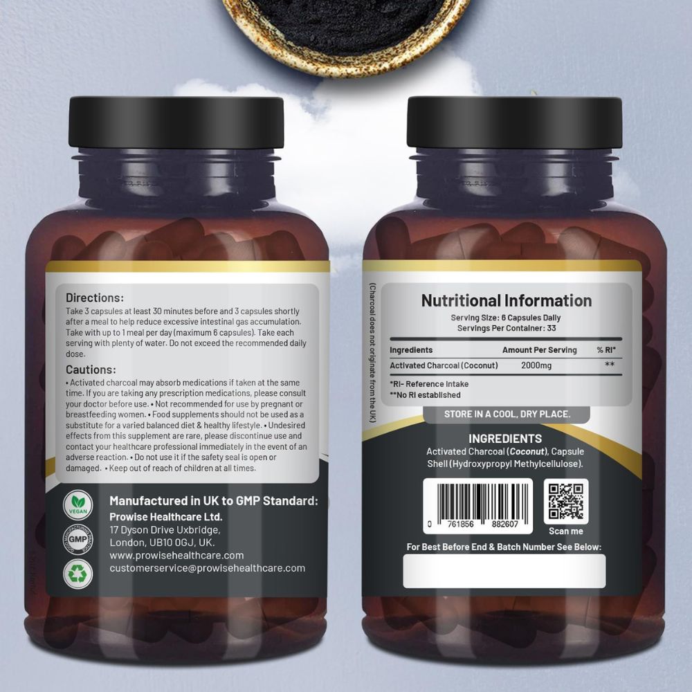 Prowise Healthcare Aktivkohle-Kapseln 2000 mg · 200 vegane Kapseln – Bild 5