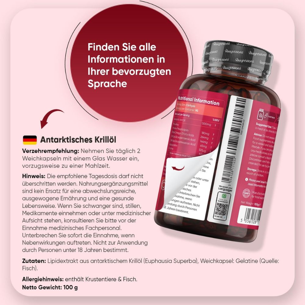 WeightWorld Antarktisches Krillöl für Augen, Gelenke und Haare · 180 Weichkapseln – Bild 6