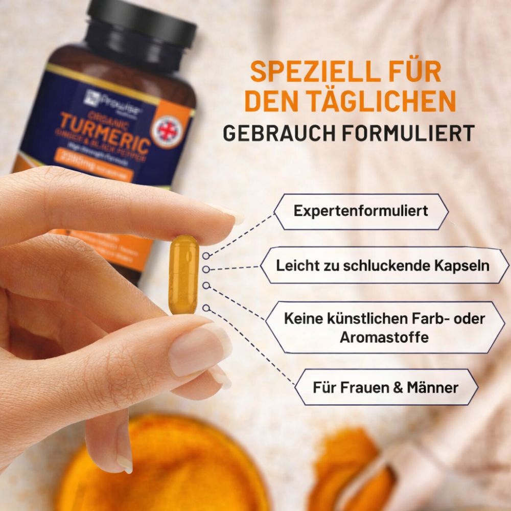Prowise Healthcare Bio-Kurkuma 2280 mg mit schwarzem Pfeffer und Ingwer · 180 Kapseln – Bild 3