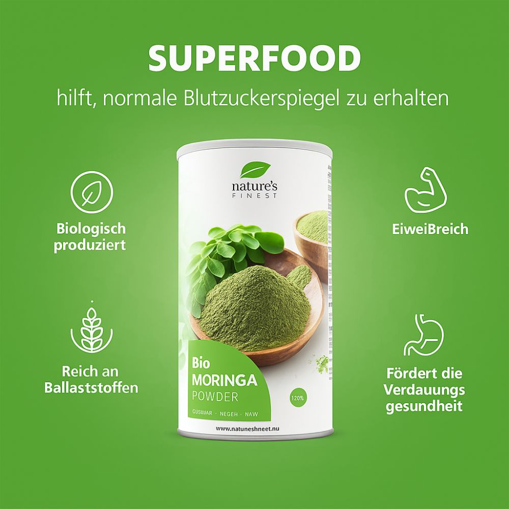 Nature's Finest Bio Moringa Pulver für Blutzucker, Verdauung & Vitalität – Bild 2