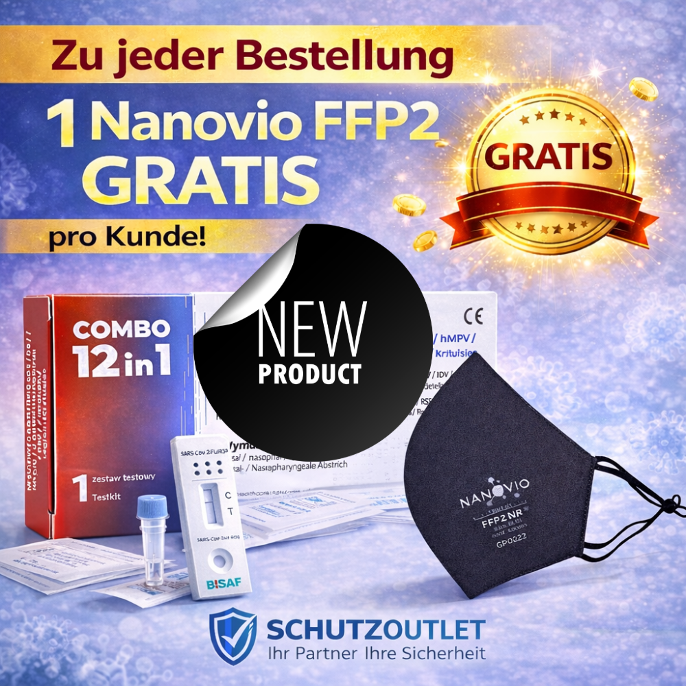 BISAF | 12in1 Test COVID‑19, Influenza, RSV, ADV, hMPV, RhV, hPIV, MP, LP, Pneumokokken, Keuchhusten + Gratis Nanovio FFP2