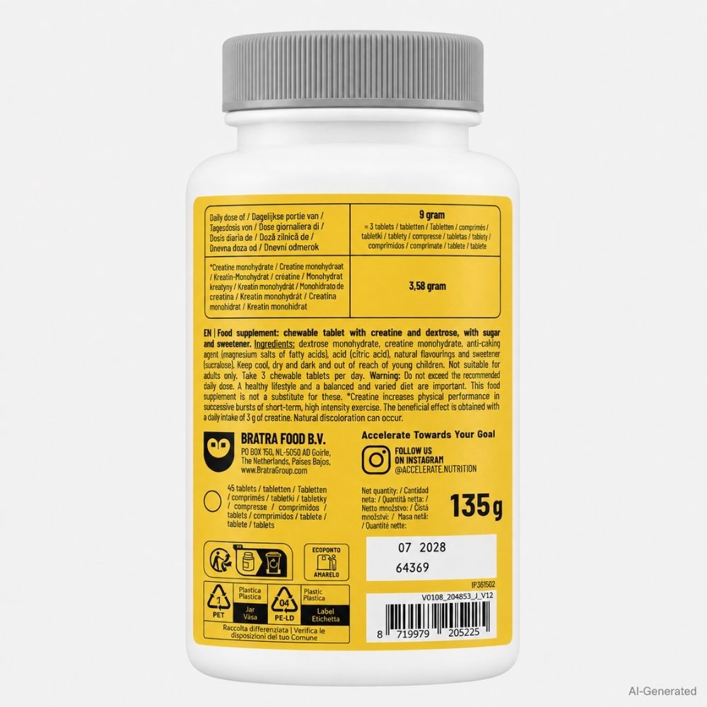 Accelerate | Creatine Chewables – Kreatin-Kautabletten Pfirsich-Zitrone – 45 Stück