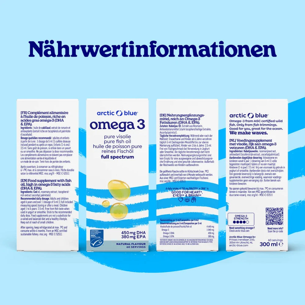 Arctic Blue | Pures Fischöl Omega-3 - natürlicher Geschmack - 300ml