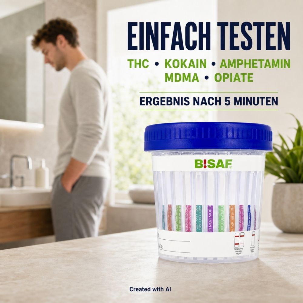 BISAF | 15-in-1 Drogentest Urin – Testbecher für 15 Substanzen – 1 Stück