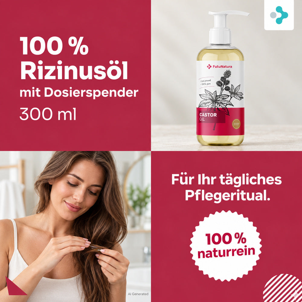 FutuNatura | 100 % Rizinusöl mit Dosierspender - für Haar- und Kopfhautpflege - 300 ml