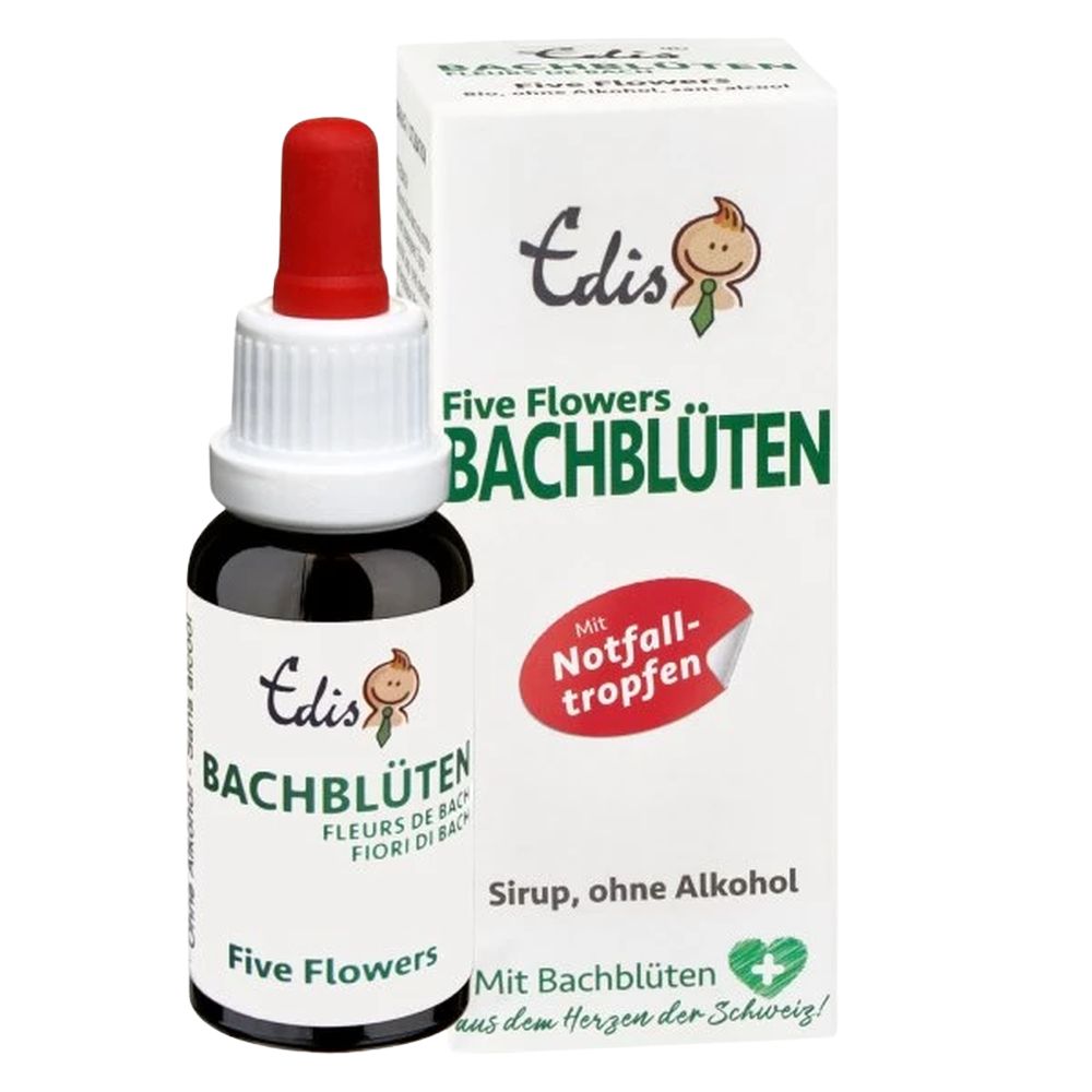 Edis Five Flowers Notfall Bio Bachblüten alkoholfreie Tropfen · 20 ml