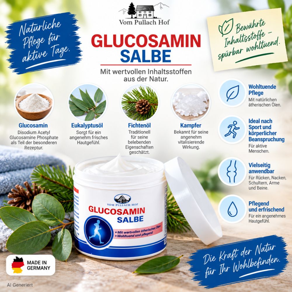 Vom Pullach Hof | Glucosamin Salbe mit Eukalyptusöl, Fichtenöl & Kampfer - 250 ml – Bild 3
