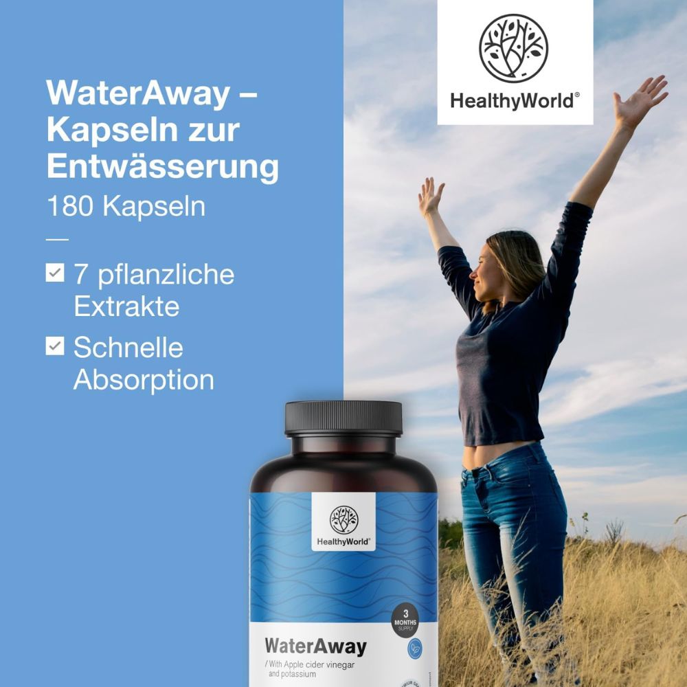 HealthyWorld WaterAway · Kapseln zur Entwässerung · 180 Kapseln – Bild 4