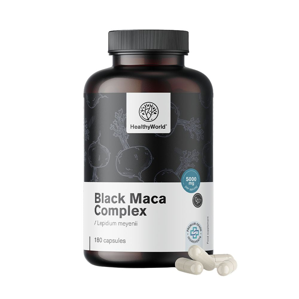 HealthyWorld Schwarze Maca Komplex 5000 mg · 180 Kapseln