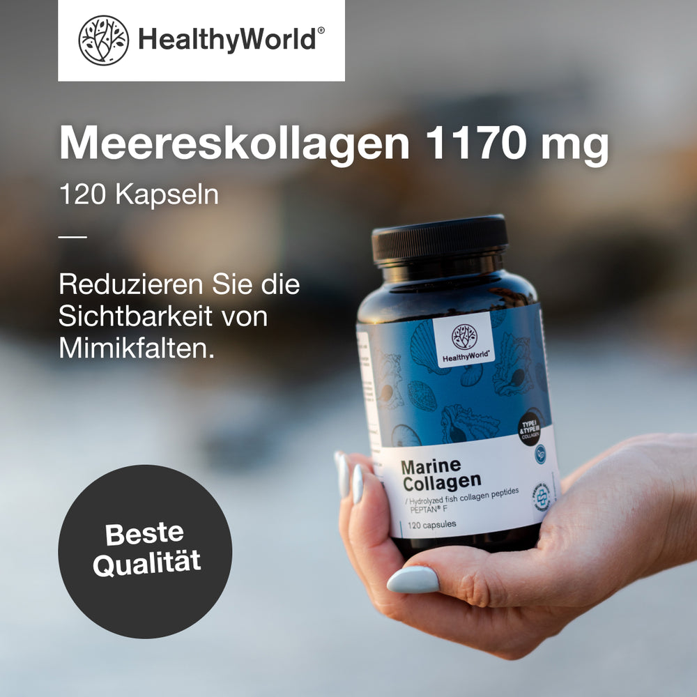 HealthyWorld Meereskollagen 1170 mg für Haare, Haut und Nägel · 120 Kapseln – Bild 3