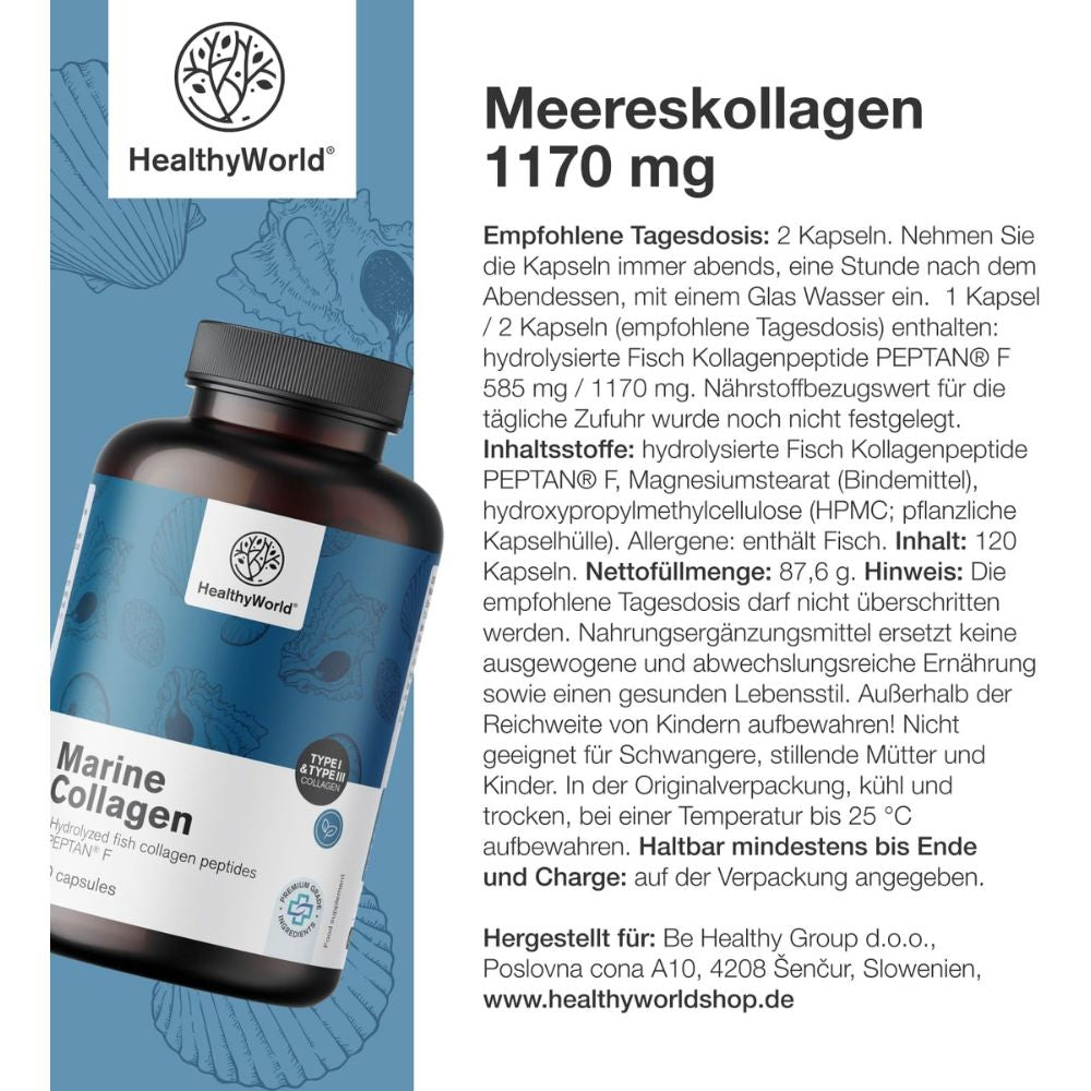 HealthyWorld Meereskollagen 1170 mg für Haare, Haut und Nägel · 120 Kapseln – Bild 5