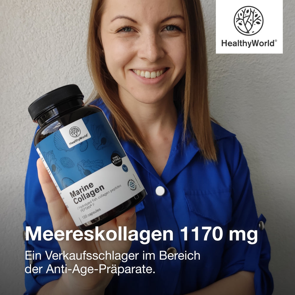 HealthyWorld Meereskollagen 1170 mg für Haare, Haut und Nägel · 120 Kapseln – Bild 6