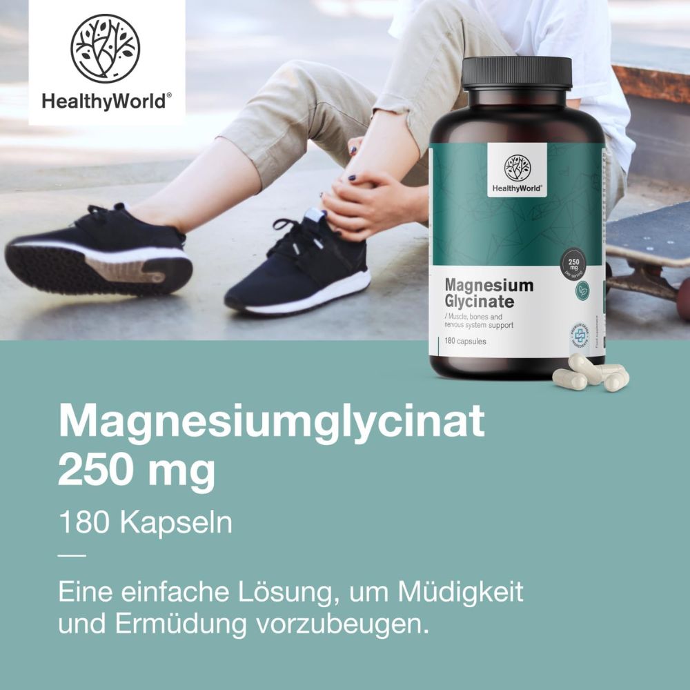 HealthyWorld Magnesiumglycinat 250 mg · 180 Kapseln – Bild 2