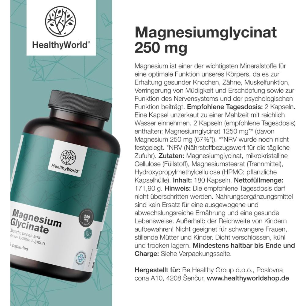 HealthyWorld Magnesiumglycinat 250 mg · 180 Kapseln – Bild 5