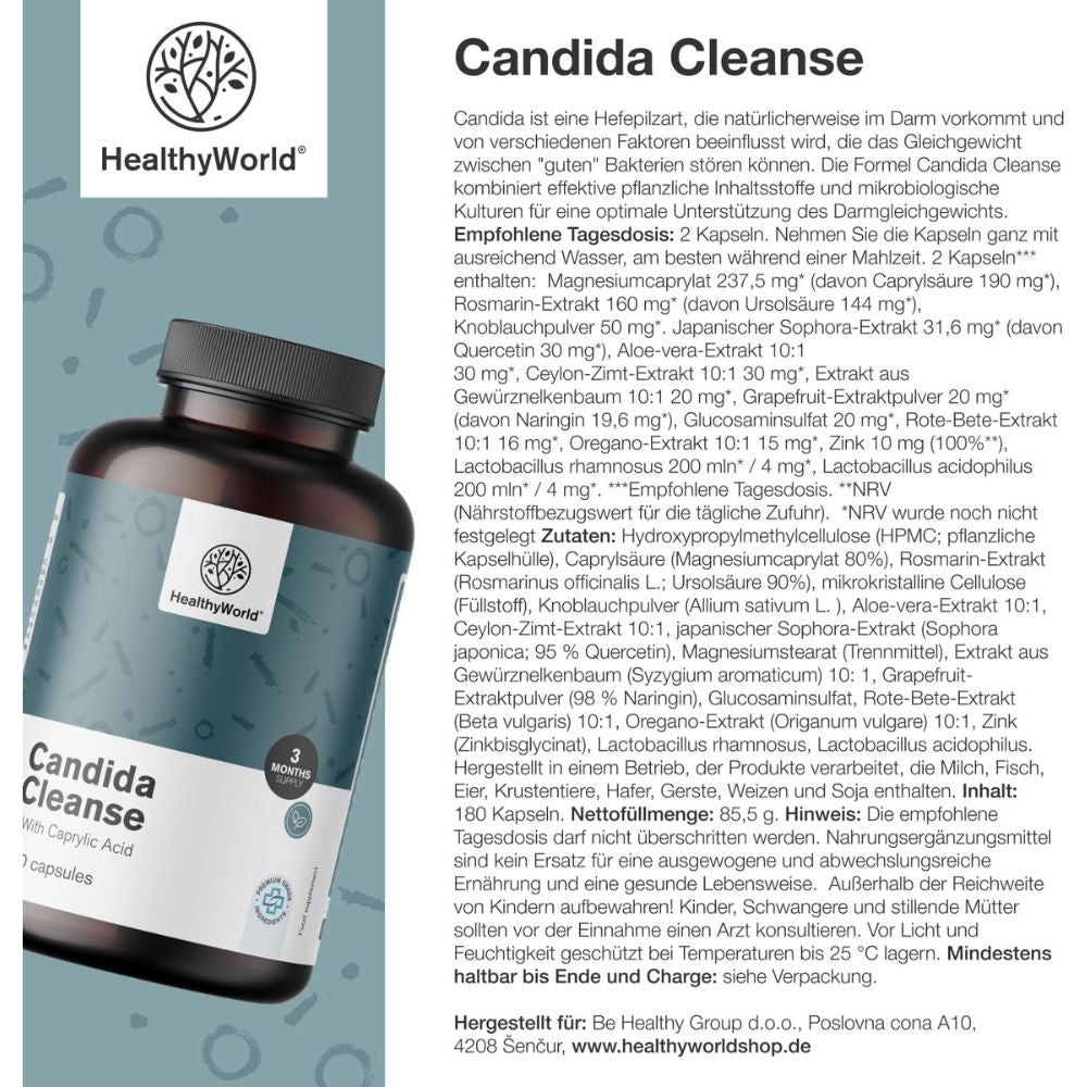HealthyWorld Candida Cleanse für Gleichgewicht der Darm- und Vaginalflora · 180 Kapseln – Bild 5