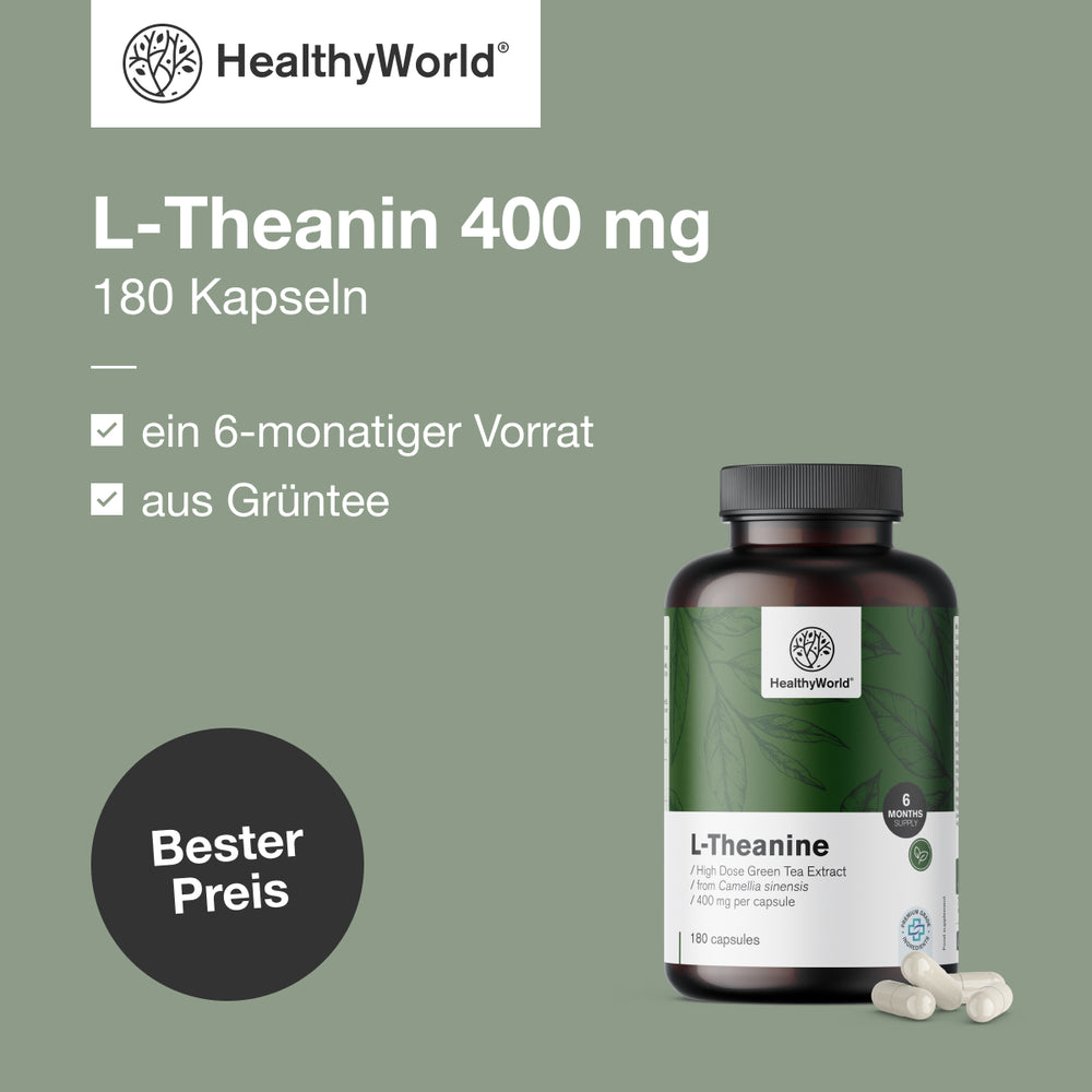 HealthyWorld L-Theanin 400 mg für Fokus und innere Ruhe · 180 Kapseln – Bild 3