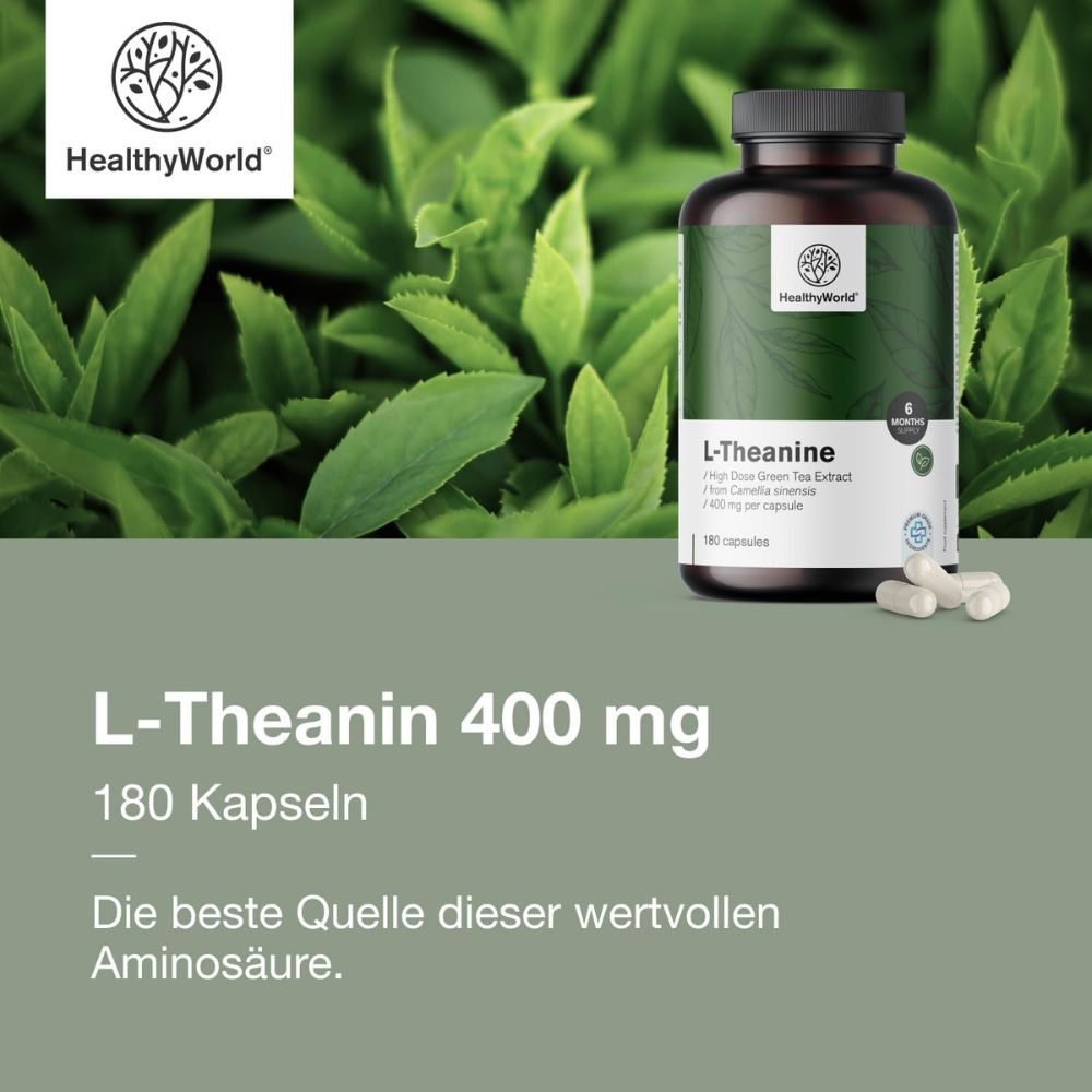 HealthyWorld L-Theanin 400 mg für Fokus und innere Ruhe · 180 Kapseln – Bild 5