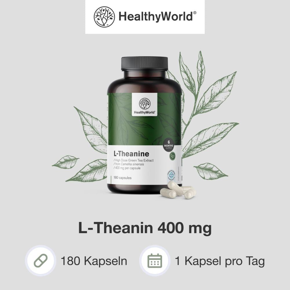 HealthyWorld | L-Theanin 400 mg für Fokus und innere Ruhe - 180 Kapseln