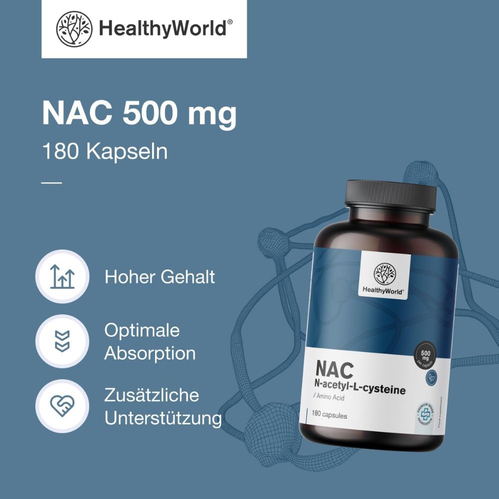 HealthyWorld NAC 500 mg · Hochdosiertes N-Acetyl-Cystein · 180 Kapseln – Bild 3