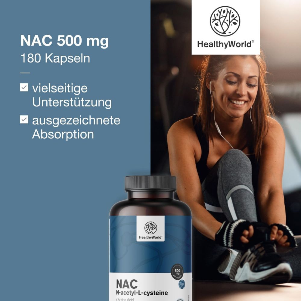 HealthyWorld NAC 500 mg · Hochdosiertes N-Acetyl-Cystein · 180 Kapseln – Bild 4