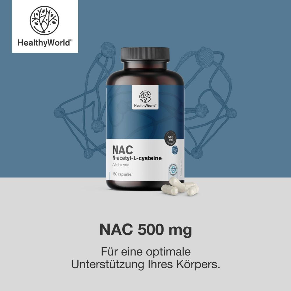 HealthyWorld | NAC 500 mg – Hochdosiertes N-Acetyl-Cystein - 180 Kapseln