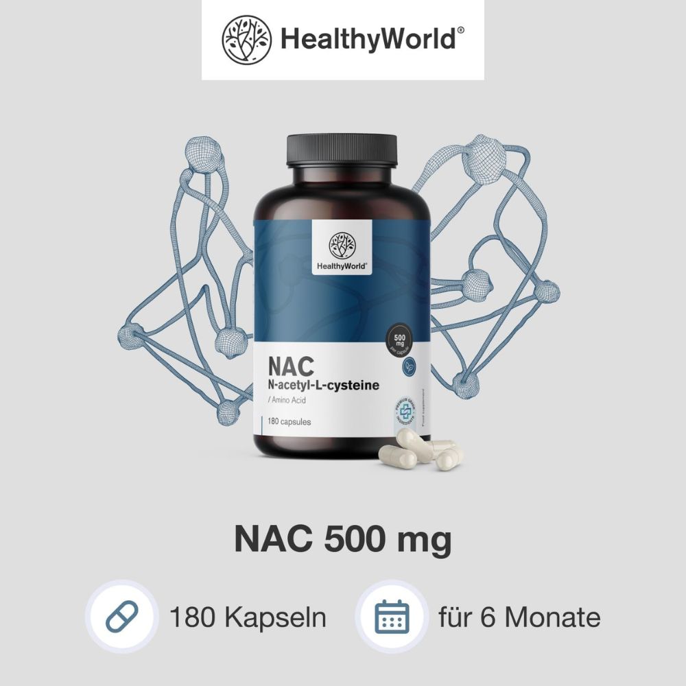 HealthyWorld | NAC 500 mg – Hochdosiertes N-Acetyl-Cystein - 180 Kapseln