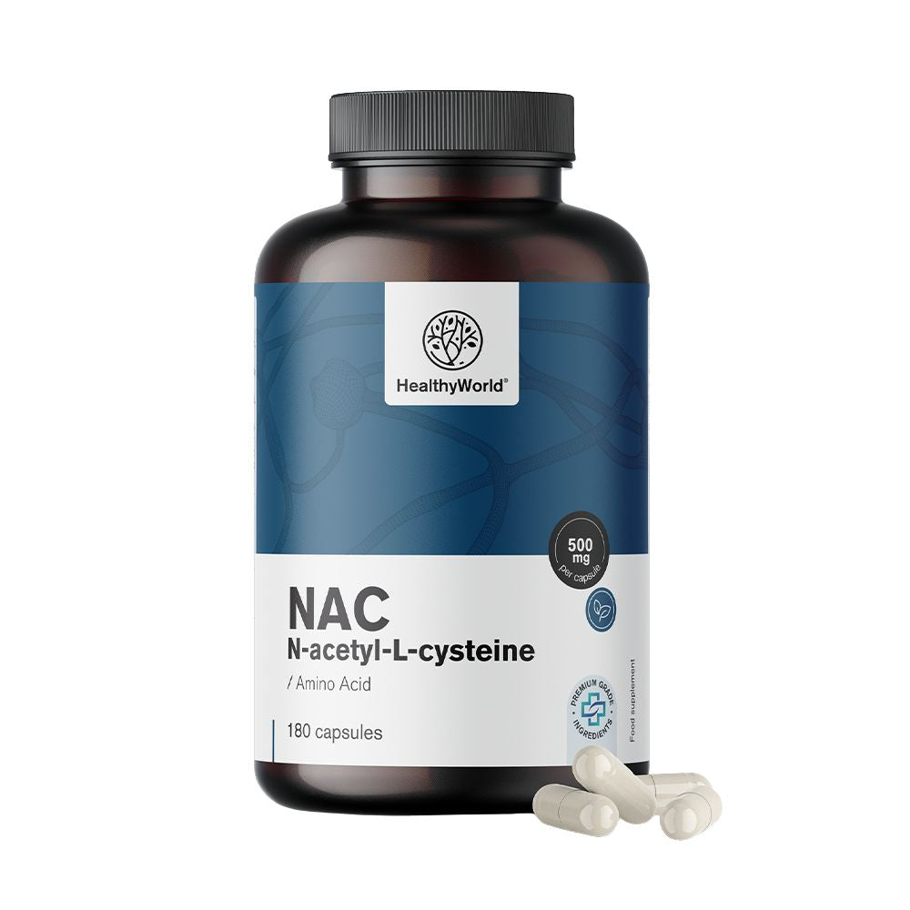 HealthyWorld NAC 500 mg · Hochdosiertes N-Acetyl-Cystein · 180 Kapseln
