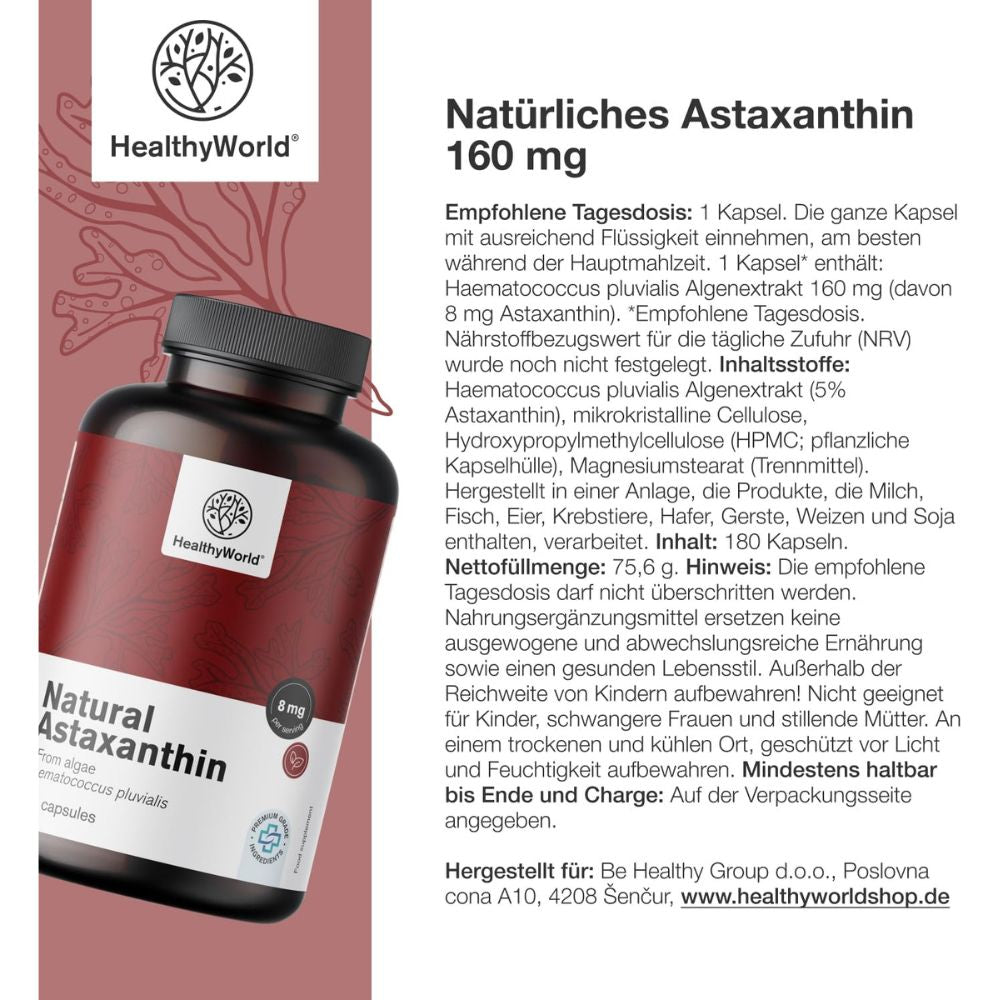 HealthyWorld Natürliches Astaxanthin 160 mg · 180 Kapseln – Bild 6