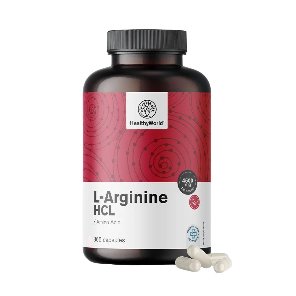 HealthyWorld L-Arginin HCL 4500 mg für Aktive, Männer und Senioren · 365 Kapseln