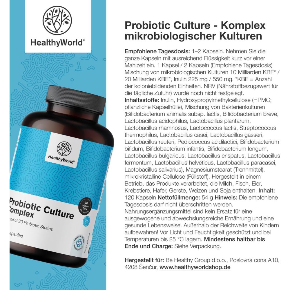 HealthyWorld Probiotic Culture · Komplex mikrobiologischer Kulturen · 120 Kapseln – Bild 5