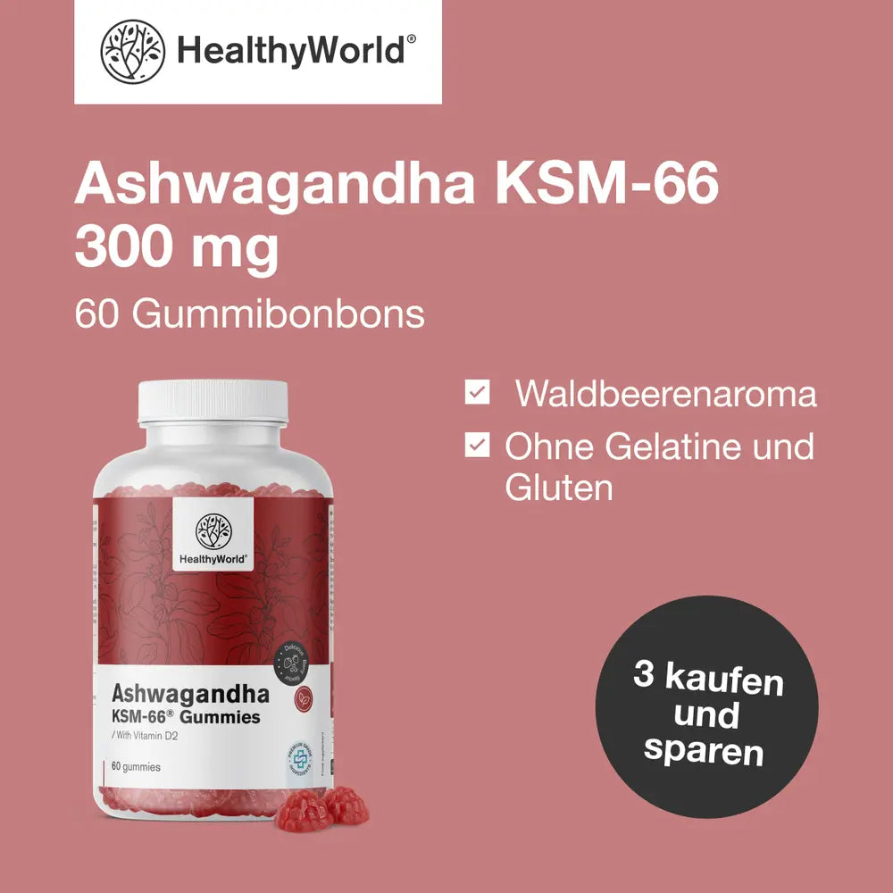 HealthyWorld Ashwagandha KSM-66 300 mg · 60 Gummibonbons – Bild 3
