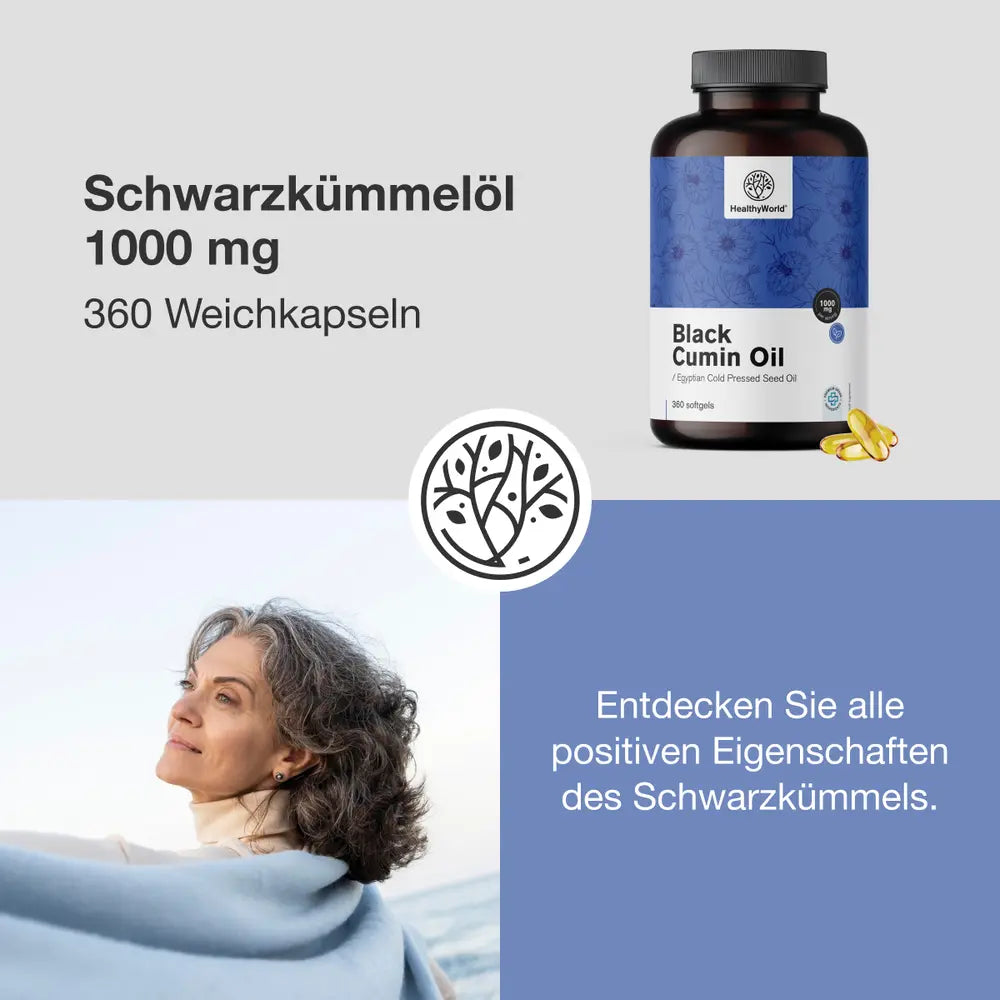 HealthyWorld Schwarzkümmelöl 1000 mg · 360 Weichkapseln – Bild 2