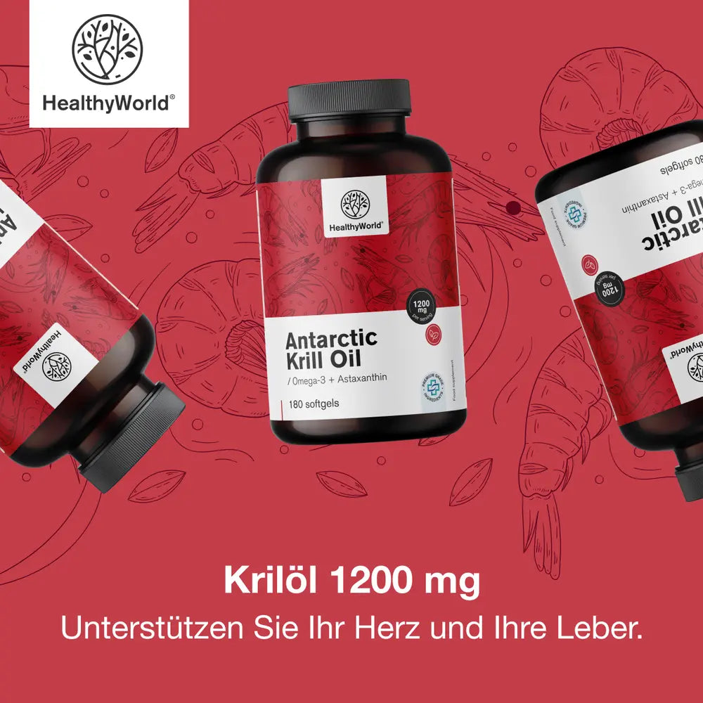 HealthyWorld Krillöl 1200 mg für Herz, Blutgefäße und Leber · 180 Weichkapseln – Bild 3