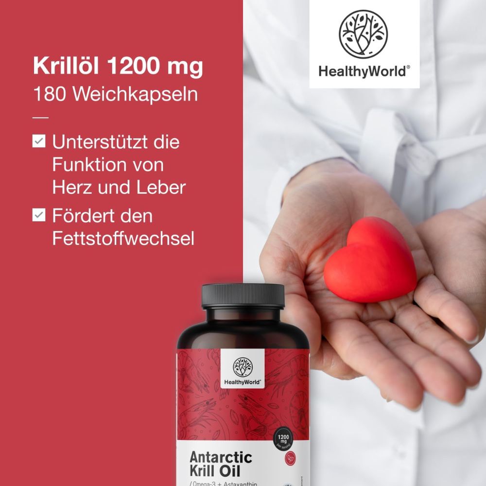 HealthyWorld Krillöl 1200 mg für Herz, Blutgefäße und Leber · 180 Weichkapseln – Bild 4