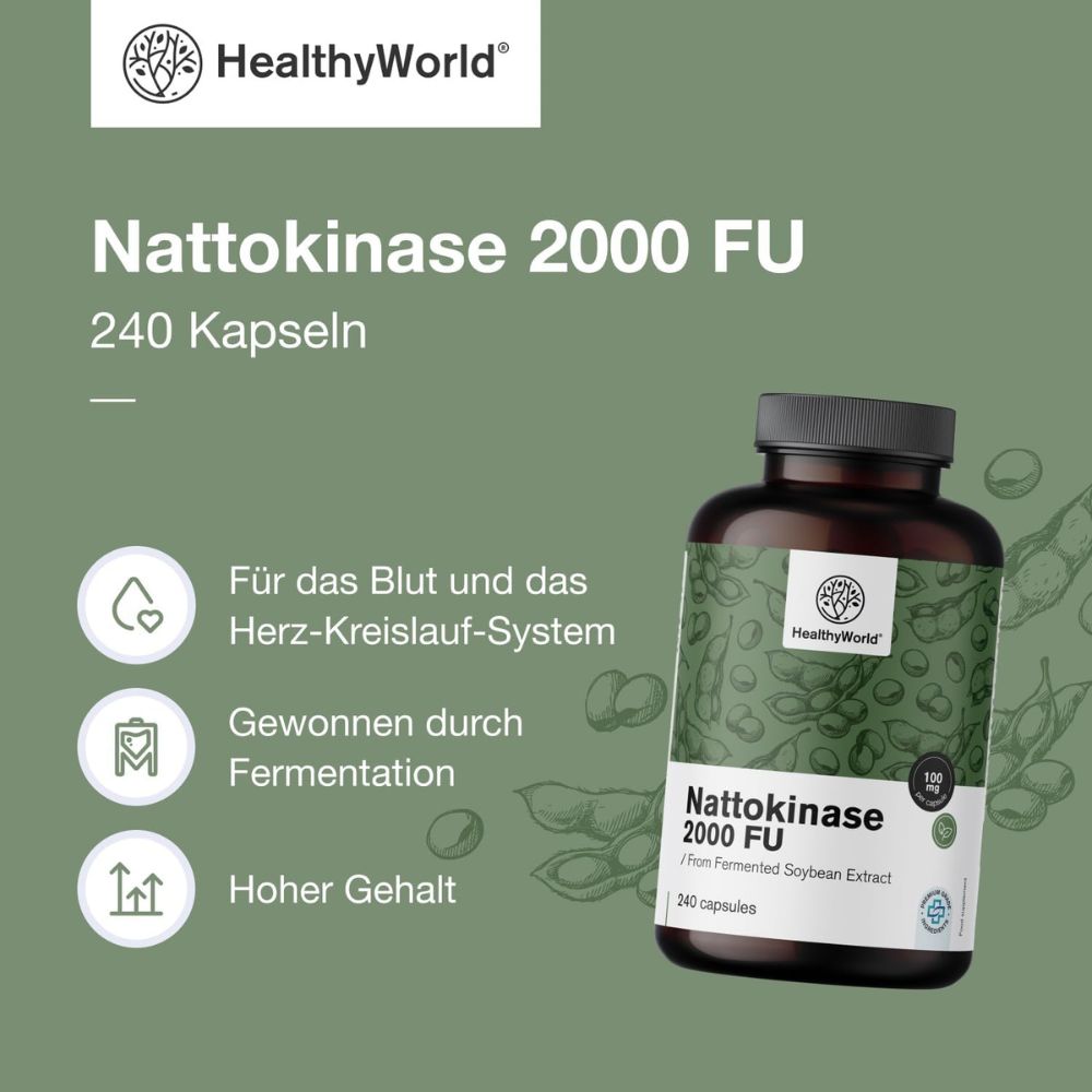 HealthyWorld Nattokinase 2000 FU für das Blut- und das Herz-Kreislauf-System · 240 Kapseln – Bild 4