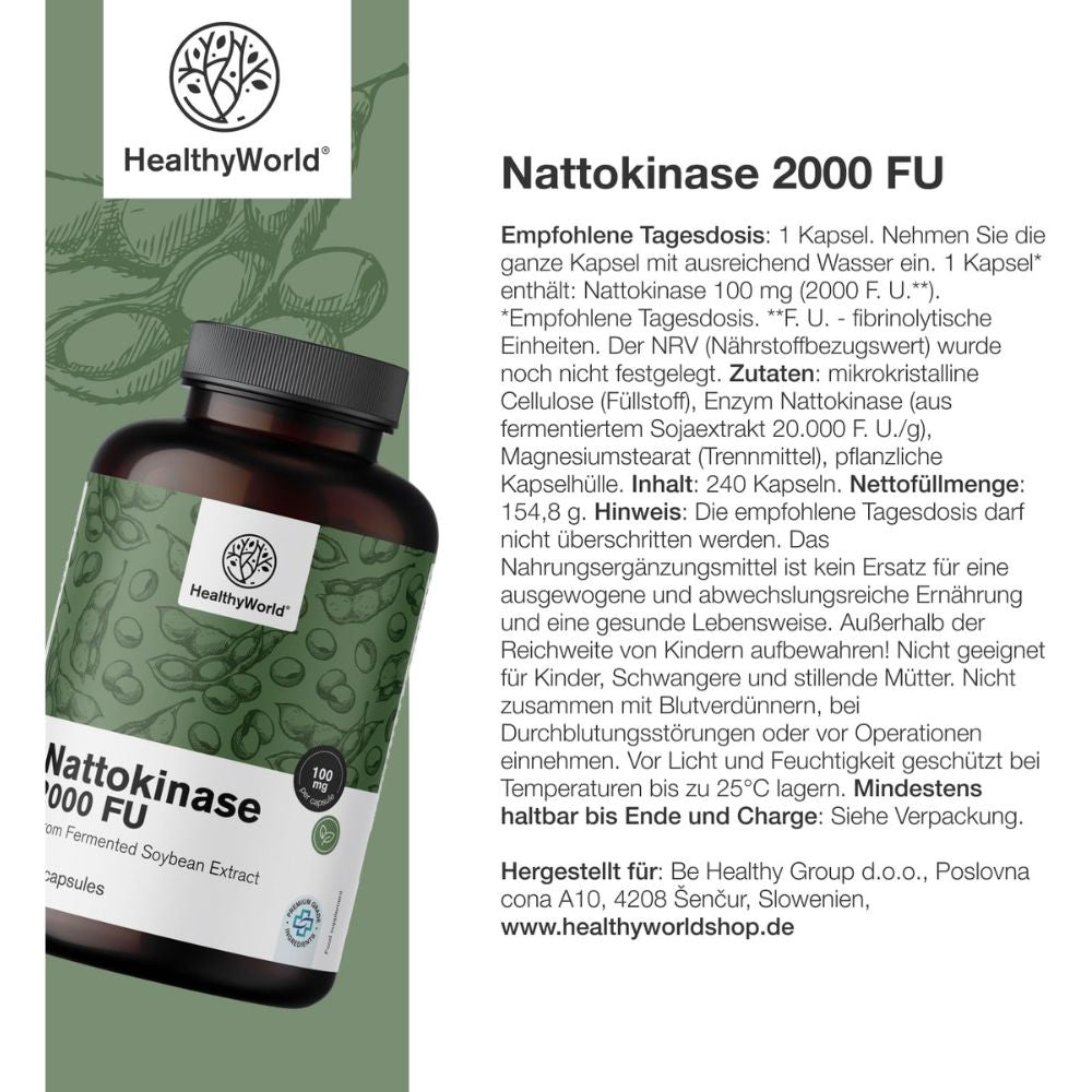 HealthyWorld Nattokinase 2000 FU für das Blut- und das Herz-Kreislauf-System · 240 Kapseln – Bild 5