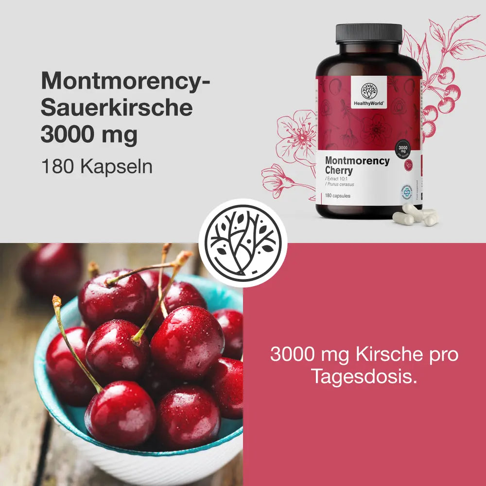 HealthyWorld Montmorency-Sauerkirsche 3000 mg · 180 Kapseln – Bild 4