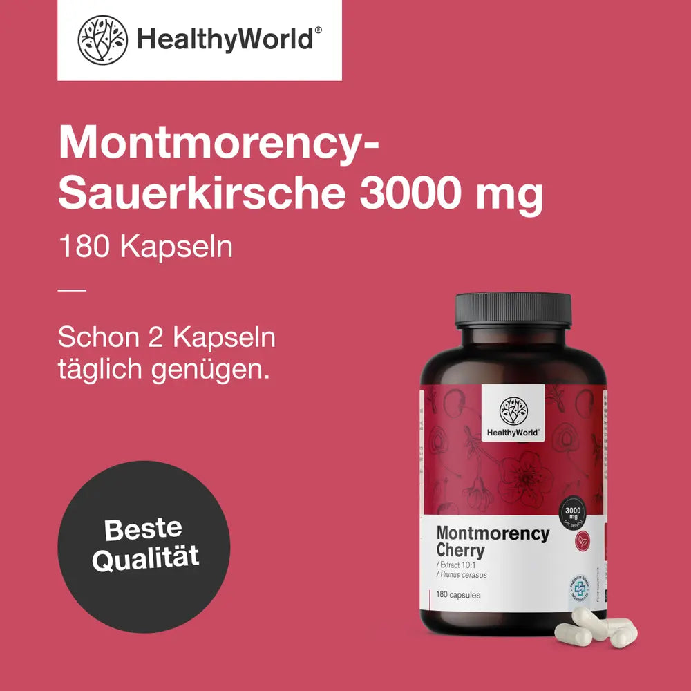 HealthyWorld Montmorency-Sauerkirsche 3000 mg · 180 Kapseln – Bild 3