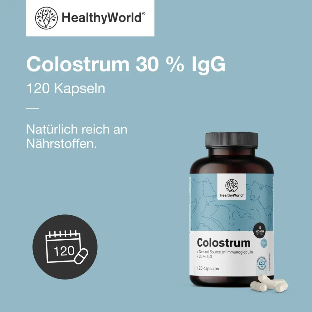 HealthyWorld Colostrum 30 % IgG für die tägliche Unterstützung der Vitalität · 120 Kapseln – Bild 5