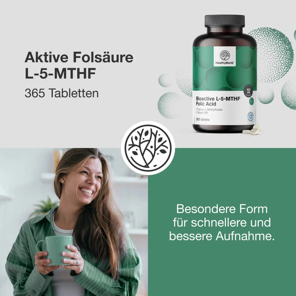 HealthyWorld Aktive Folsäure L-5-MTHF Schwangerschaftsvitamin · 365 Tabletten – Bild 4
